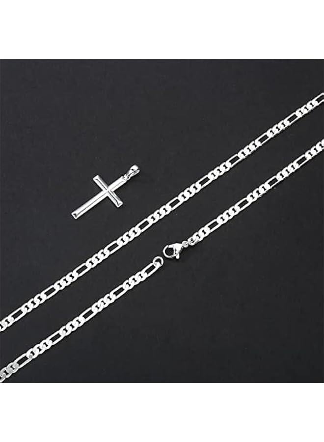 Arabest S925 Sterling Silver Cross Pendant Cross Necklace for Men, Mens Cross Necklace 18K Gold Plated Silver Black Figaro Chain Necklace for Men Women 16 18 20 22 24 Inch Cross Necklace - Image 5