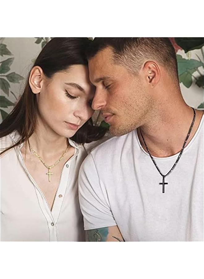 Arabest S925 Sterling Silver Cross Pendant Cross Necklace for Men, Mens Cross Necklace 18K Gold Plated Silver Black Figaro Chain Necklace for Men Women 16 18 20 22 24 Inch Cross Necklace - Image 3