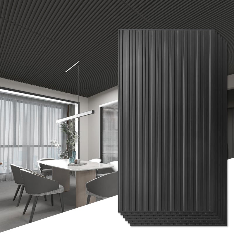Art3d 6-Pack Slat Design 3D Wall Panels for Interior Wall Decor, 2x4 FT PVC Decorative Drop Ceiling Tiles - Black - Image 1