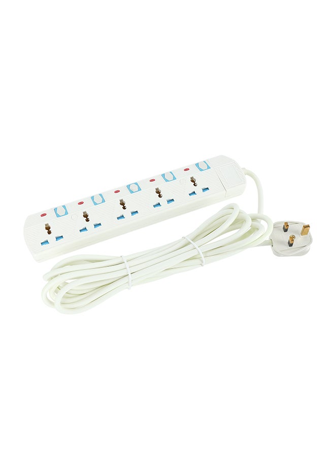 Geepas 5 Way Extension Socket - 5 Led Indicators with Power Switches | Extra Long 5m Cord with Over Current Protected | Ideal for All Electronics Devices, 5 In 1 Outlet Power Strips With Lighted On/Off Swich White