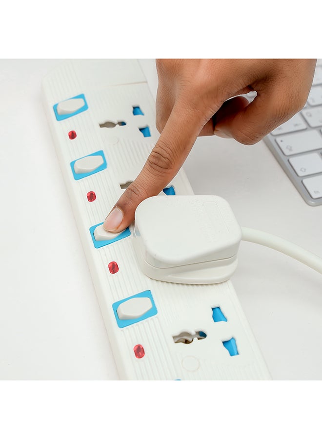 Geepas 5 Way Extension Socket -  5 Led Indicators with Power Switches | Extra Long 5m Cord with Over Current Protected | Ideal for All Electronics Devices, 5 In 1 Outlet Power Strips With Lighted On/Off Swich White - Image 2