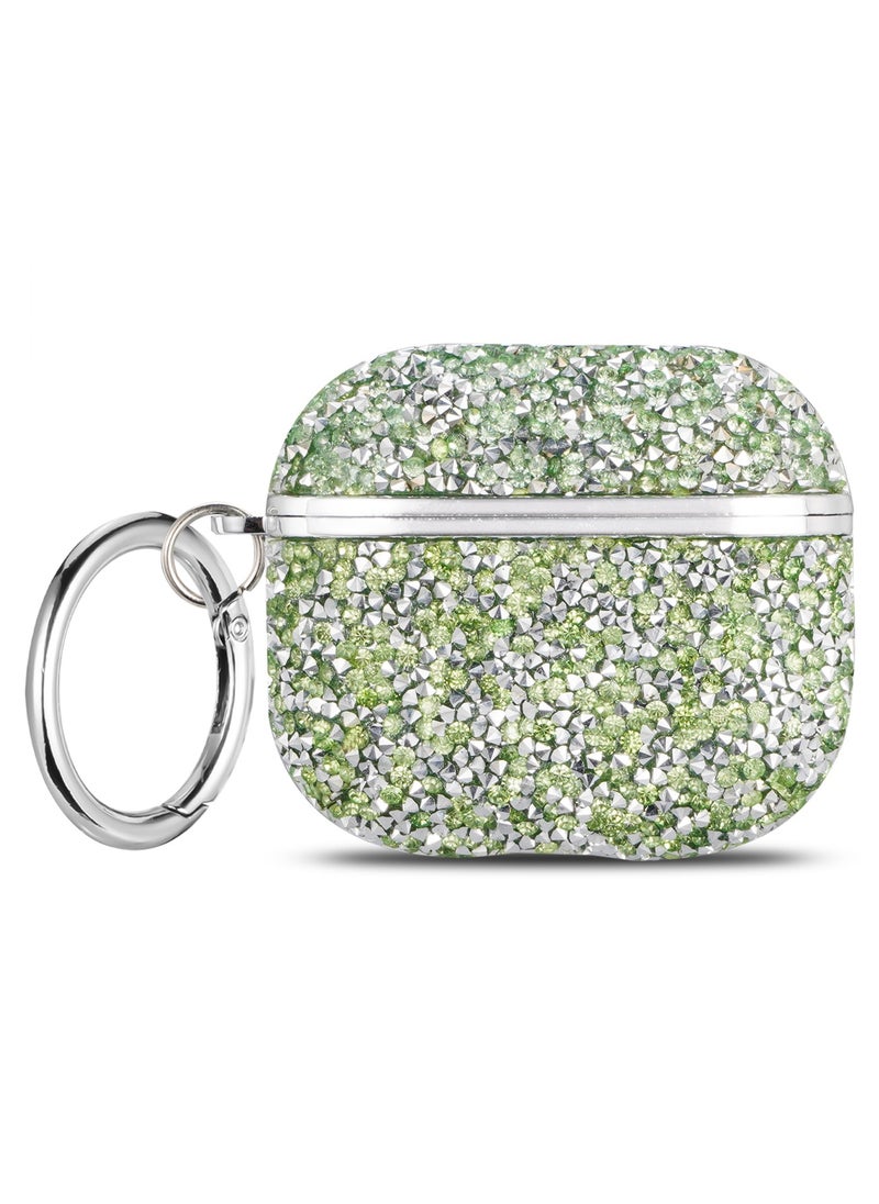 ICARLUS Shiny Diamond Protective Case Suitable for Apple AirPods 4 Cute Rhinestone Cover Girl Portable Keychain Green 