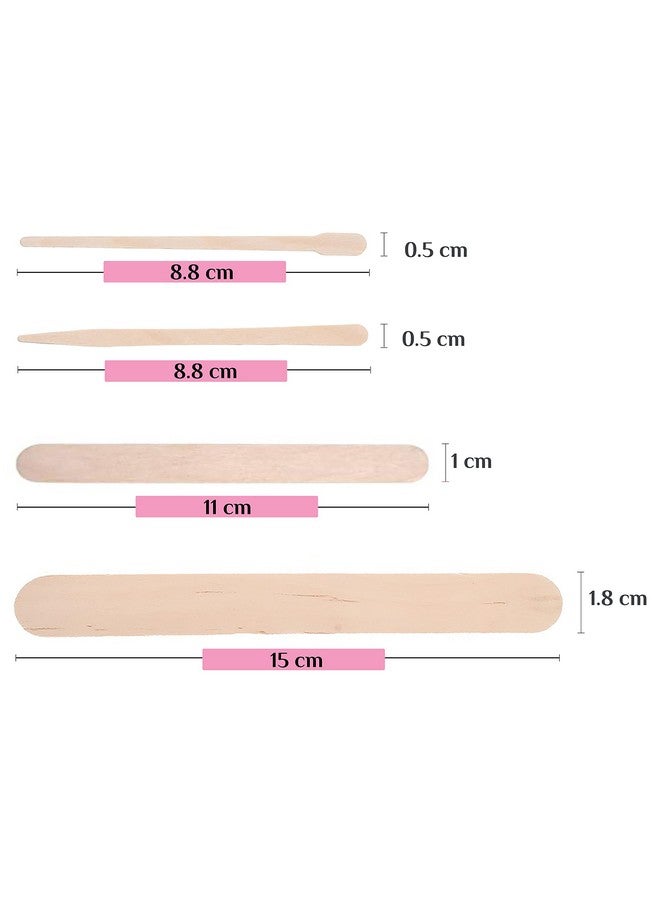 Mibly 4 Style 300 Pcs Assorted Wooden Wax Sticks for Body Legs Face and Small Medium Large Sizes Eyebrow Waxing Applicator Spatulas for Hair Removal or Wood Craft Sticks - Image 2
