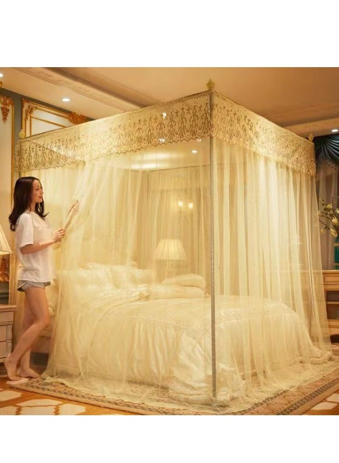 4 Corner Canopy Bed Curtains Color Princess Style Bedroom Decor For Home And Hotel Use (Yellow)
