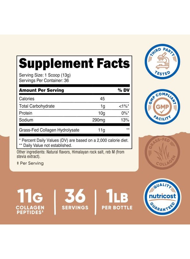 Nutricost Grass-Fed Collagen Powder 1LB (454 G) (Salted Caramel) - Grass Fed Bovine Collagen Hydrolysate - Collagen Peptides - Image 2