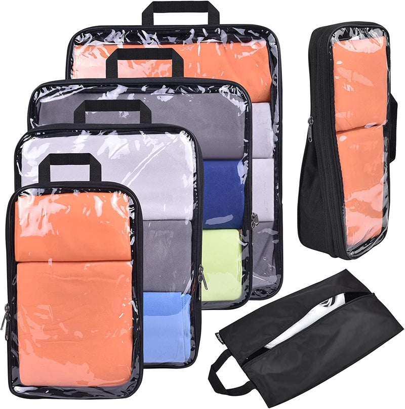 BAGAIL Transparent Compression Packing Cubes, Clear and Visible Travel Packing Organizer for backpack and suitcase(Transparent 6set) - Image 1
