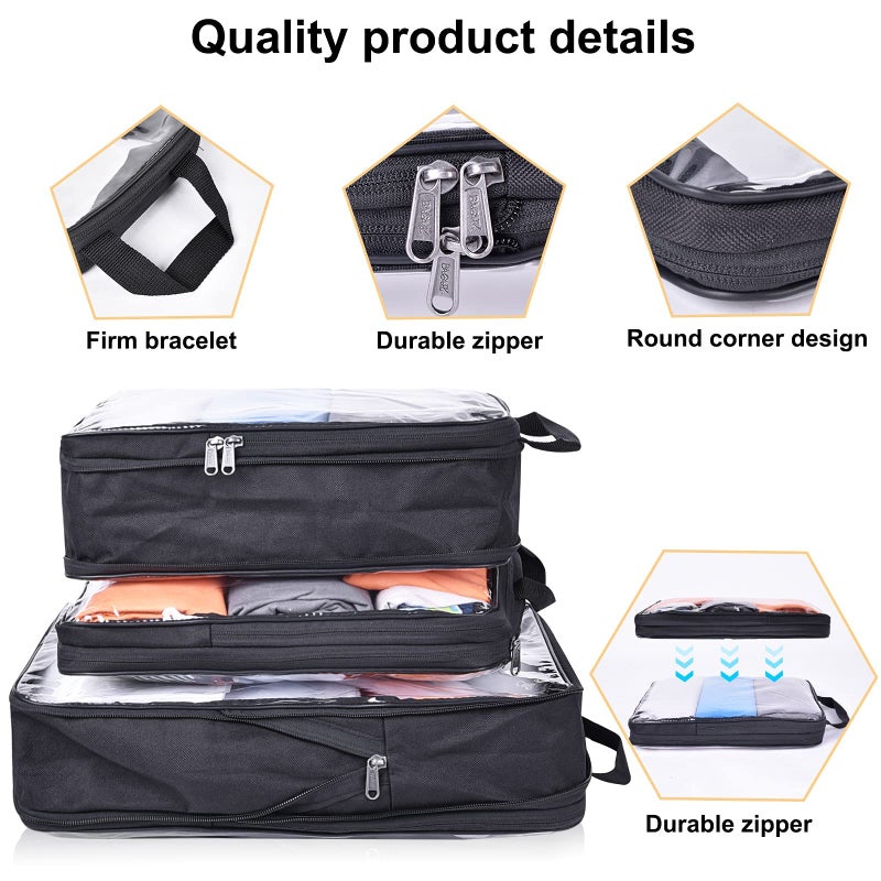 BAGAIL Transparent Compression Packing Cubes, Clear and Visible Travel Packing Organizer for backpack and suitcase(Transparent 6set) - Image 4