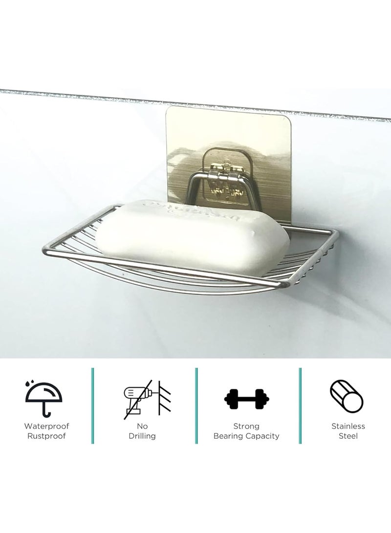 MJZ Stainless Steel Soap Holder, Wall Mounted Self Adhesive Soap Dish, No Drilling Soap Tray Bar, Easy Installation, for Home, Kitchen, Bathroom, Shower (Silver) - Image 2