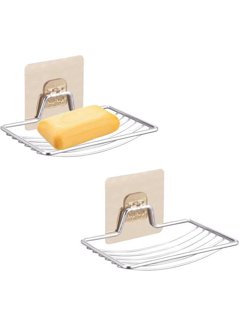 MJZ Stainless Steel Soap Holder, Wall Mounted Self Adhesive Soap Dish, No Drilling Soap Tray Bar, Easy Installation, for Home, Kitchen, Bathroom, Shower (Silver) - Image 1
