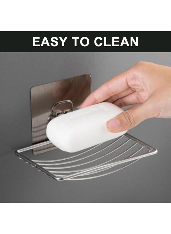 MJZ Stainless Steel Soap Holder, Wall Mounted Self Adhesive Soap Dish, No Drilling Soap Tray Bar, Easy Installation, for Home, Kitchen, Bathroom, Shower (Silver) - Image 5