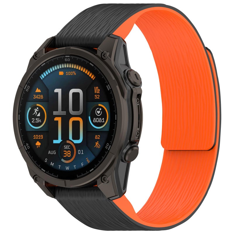 erorex For Garmin 26Mm Vertical Striped Magnetic Silicone Quick Release Watch Band(Black Orange) - Image 1