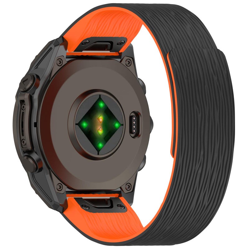 erorex For Garmin 26Mm Vertical Striped Magnetic Silicone Quick Release Watch Band(Black Orange) - Image 2