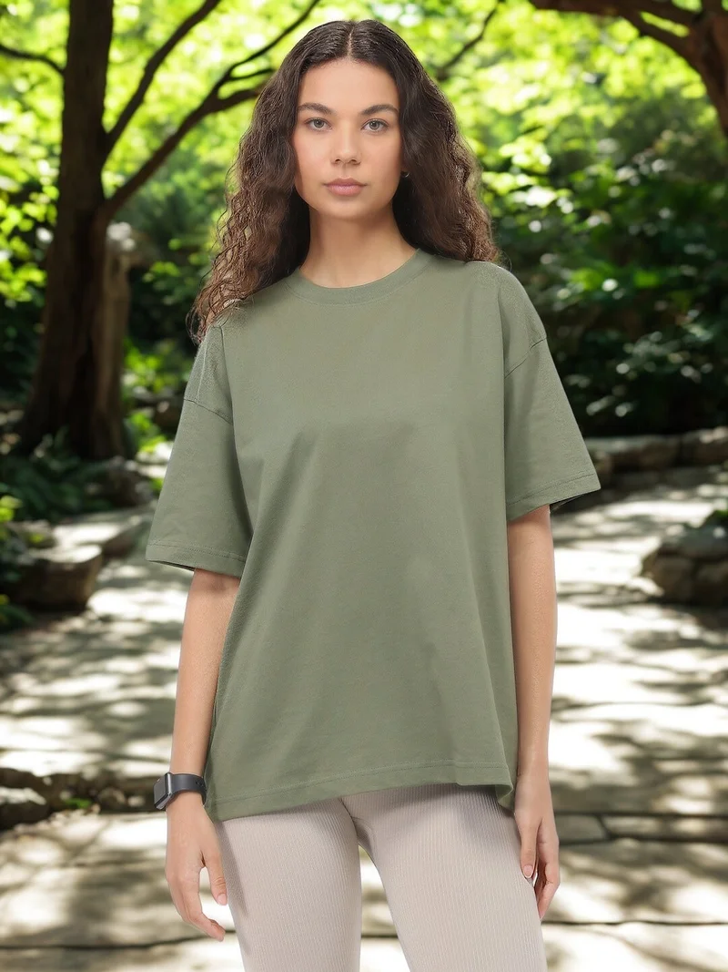 نوبيرو Nobero Oversized Solid T-shirt for women