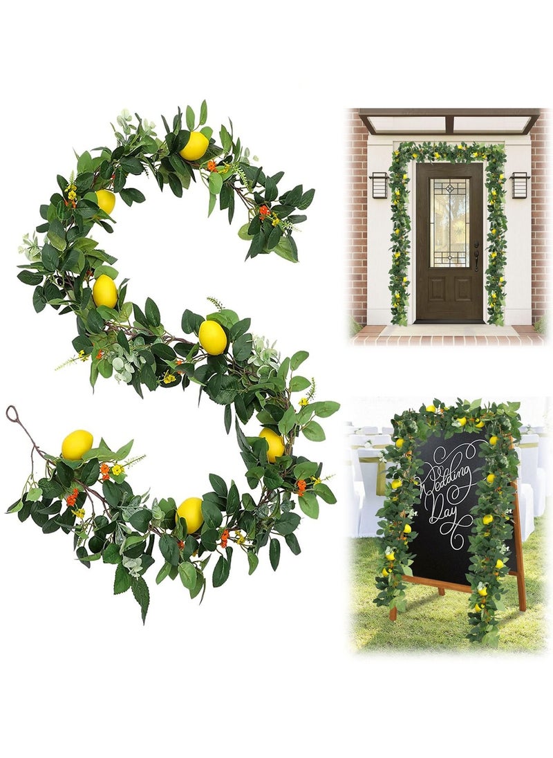 Y&D 6 Ft Artificial Lemon Garland Spring Greenery with Flowers Summer Fruit Wreath for Front Door Wall Table Wedding Decor  - Image 1