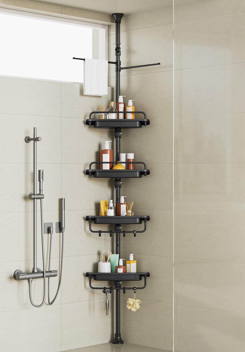 XLHOMO 32122inch Corner Shower Caddy Tension Pole Black Rustproof DrillFree Shower Shelves for Bathroom Bathtub Washbasin Adjustable Shower Organizer with 4 Tier Patent Stable Shelves  Towel Bars