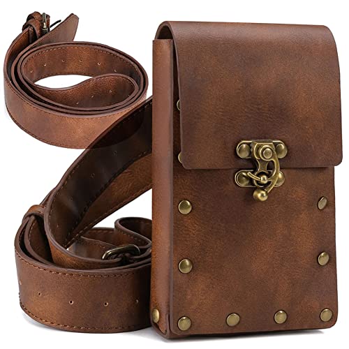 Valentoria Renaissance Belt Pouch Medieval Viking Pirate Leather Belt Bag Skirt Hike Halloween Cosplay Costume Accessories(Brown) - Image 1