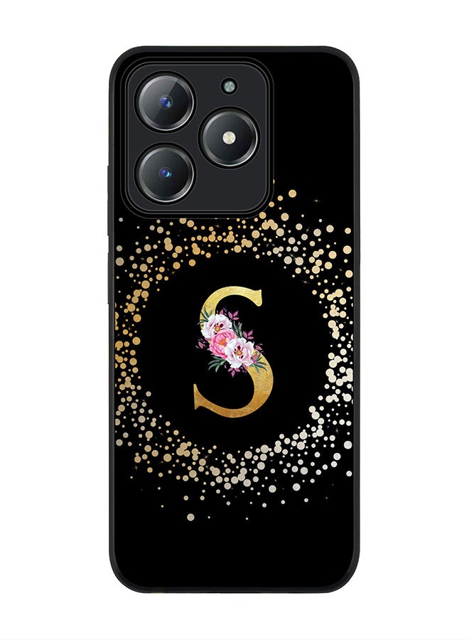 Stylizedd For Realme C63 / Realme C61 4G Case,Slim fit Camera Protection, Shockproof Thin Phone cover  - Custom Monogram Floral - S ( Black ) - Image 1