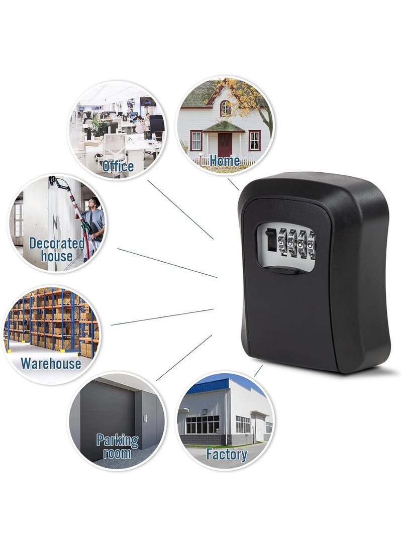 4-Digit Key Lock Box, Outdoor Waterproof Hidden Wall Mounted Key Safe - Key Storage Lock Box for House (Black) - Image 4