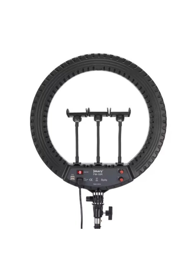 Jmary FM-18R is an 18-inch ring light designed to elevate your lighting game for photography, videography, makeup application, vlogging, & live streaming. - Image 1