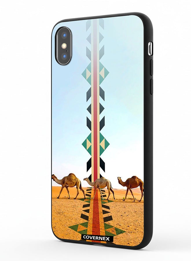 Covernex Apple iPhone Xs Protective Case Cover Printed Featuring Camel Silhouette with Vertical Sadu Pattern - Image 1