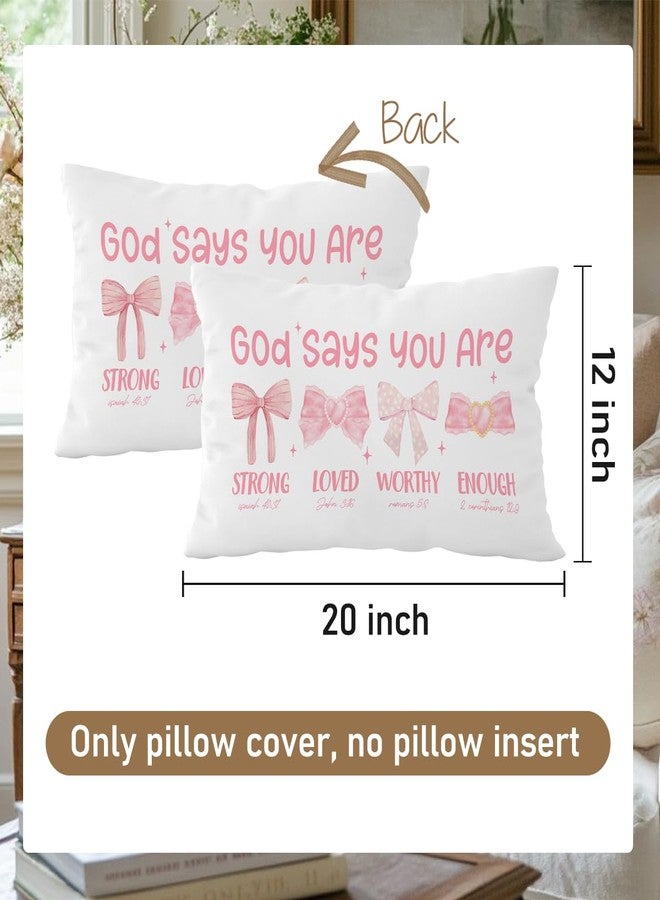 Wheatwin Pink Bow Coquette Christian Throw Pillow Cover 12x20, Bow Decor for Girls Room Dorm, Christian Pillow Cover Gift for Girls Kids Women, Bible Verse Pink Bows Inspirational Affirmations Gifts - Image 5