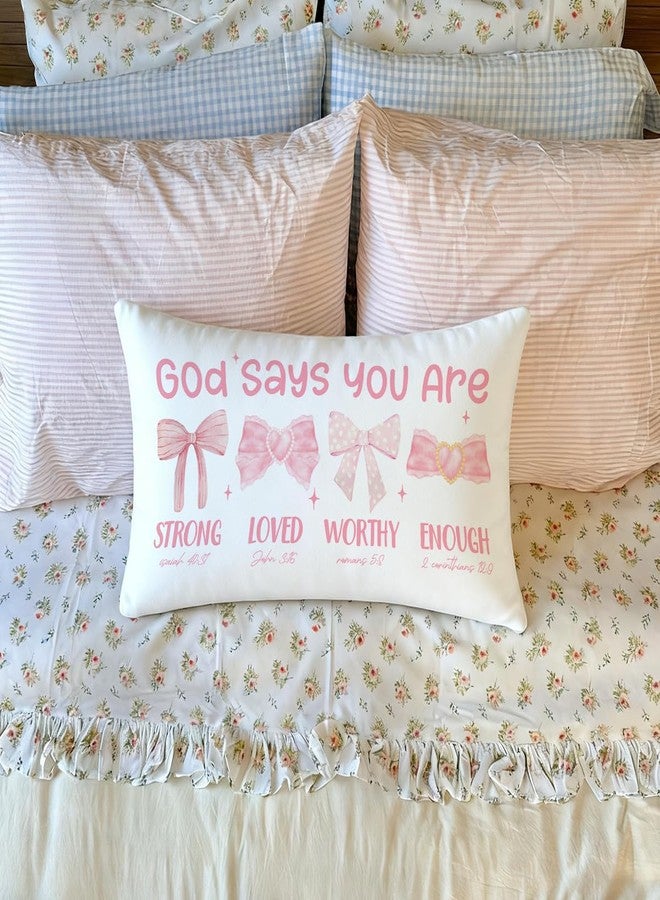 Wheatwin Pink Bow Coquette Christian Throw Pillow Cover 12x20, Bow Decor for Girls Room Dorm, Christian Pillow Cover Gift for Girls Kids Women, Bible Verse Pink Bows Inspirational Affirmations Gifts - Image 2