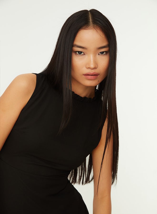 trendyol Black A-line Ruffle Lined Mini Woven Dress  - Image 3