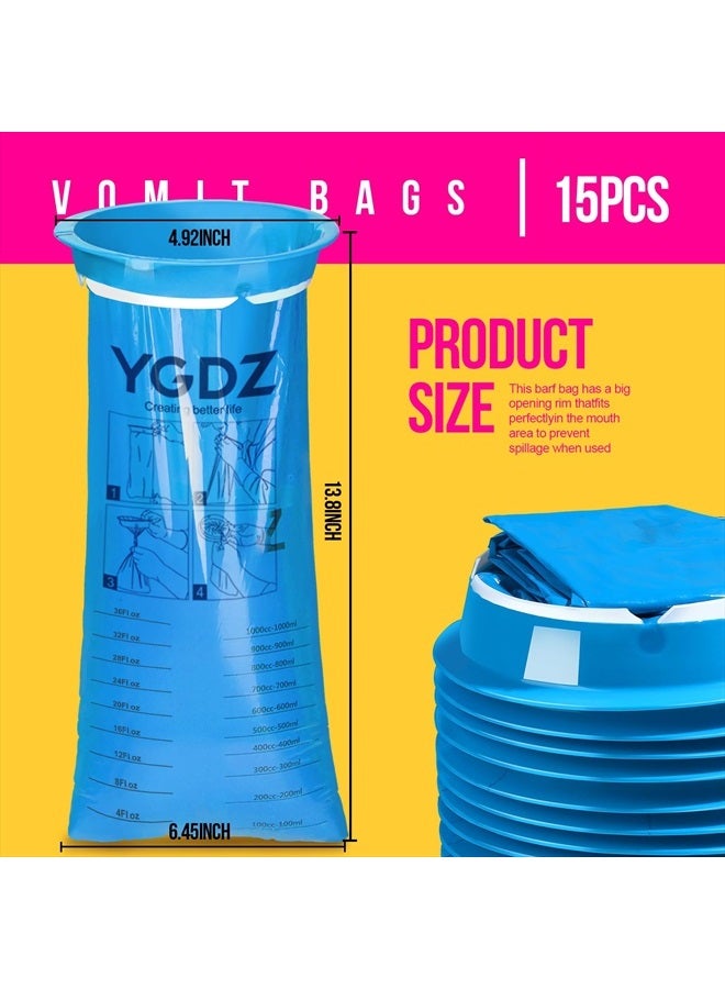 YGDZ Vomit Bags Disposable, 15 Pack Emesis Bags Disposable Barf Bags Throw Up Bags, Nausea for Travel Motion Sickness, Vomit Bags for Car, Aircraft, Kids, 1000ml  - Image 2