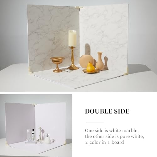 BEIYANG Food Photography Backdrops 24x24 Inch Marble Photo Backdrop Boards 3PCS White Photography Backdrop Boards with 3 Bracket Kits Soild Board Waterproof Backdrop for Food Photography - Image 3