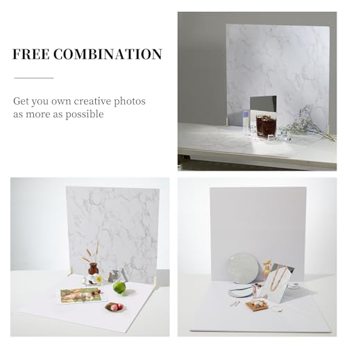 BEIYANG Food Photography Backdrops 24x24 Inch Marble Photo Backdrop Boards 3PCS White Photography Backdrop Boards with 3 Bracket Kits Soild Board Waterproof Backdrop for Food Photography - Image 2