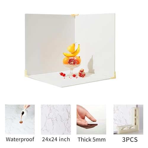 BEIYANG Food Photography Backdrops 24x24 Inch Marble Photo Backdrop Boards 3PCS White Photography Backdrop Boards with 3 Bracket Kits Soild Board Waterproof Backdrop for Food Photography - Image 4