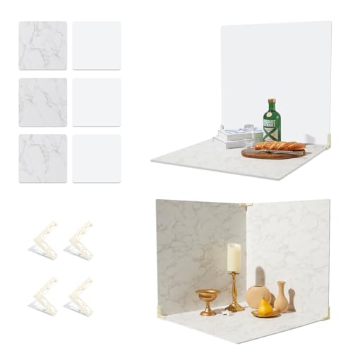 BEIYANG Food Photography Backdrops 24x24 Inch Marble Photo Backdrop Boards 3PCS White Photography Backdrop Boards with 3 Bracket Kits Soild Board Waterproof Backdrop for Food Photography - Image 1