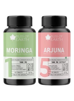 BLISS OF EARTH Bliss of Earth High Potency Combo of Moringa Oleifera Tablets 500mg & Terminalia Arjuna Bark Extract Tablets 500mg, 120 Count Each 