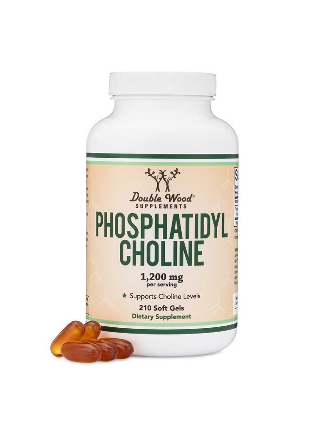 Double Wood Supplements فوسفاتيديل كولين 1200 مجم - 210 كبسولة هلامية - نسخة محسنة من عباد الشمس والليسيثين الصويا (مكملات الكولين) - غير معدلة وراثيًا، تم تصنيعها واختبارها في الولايات المتحدة الأمريكية لدعم صحة الدماغ من شركة Double Wood - Image 1