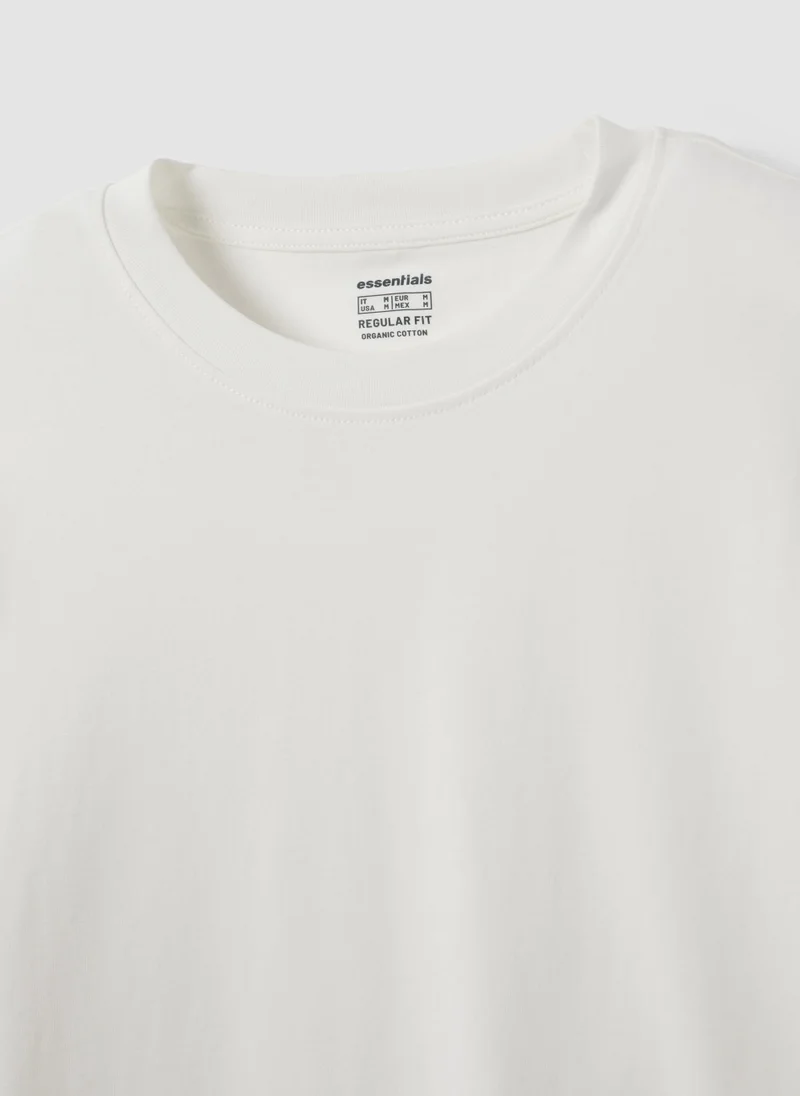 او في اس OVS White Long-Sleeved Crew-Neck T-Shirt In Pure Organic Cotton