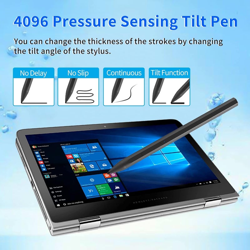 SSSÂ·GRGB Stylus Pen for HP Envy X360 Pavilion X360 Specter X360 Spectre X2 Envy X2 Rechargeable MPP 2.0 Tilt Active Pen with 4096 Pressure Sensitivity, Palm Rejection, Magnetic Attachment Function, Black - Image 2
