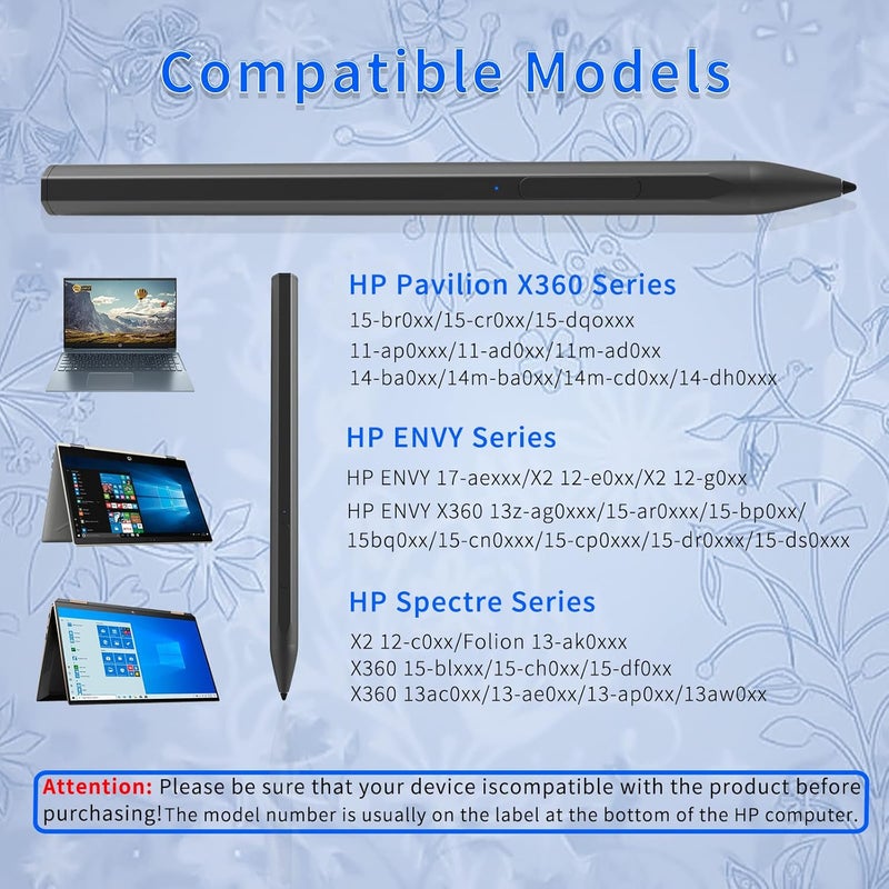 SSSÂ·GRGB Stylus Pen for HP Envy X360 Pavilion X360 Specter X360 Spectre X2 Envy X2 Rechargeable MPP 2.0 Tilt Active Pen with 4096 Pressure Sensitivity, Palm Rejection, Magnetic Attachment Function, Black - Image 1