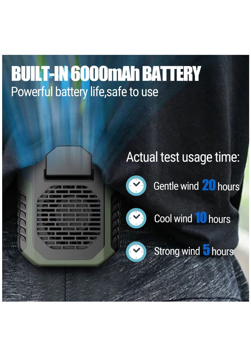 عربست مروحة محمولة على الخصر بسعة 6000 مللي أمبير في الساعة، 3 سرعات، مروحة قابلة لإعادة الشحن بمشبك الخصر مع منفذ USB للعمل في الهواء الطلق، والمزارع، والتنزه، والتخييم (أخضر) - Image 2