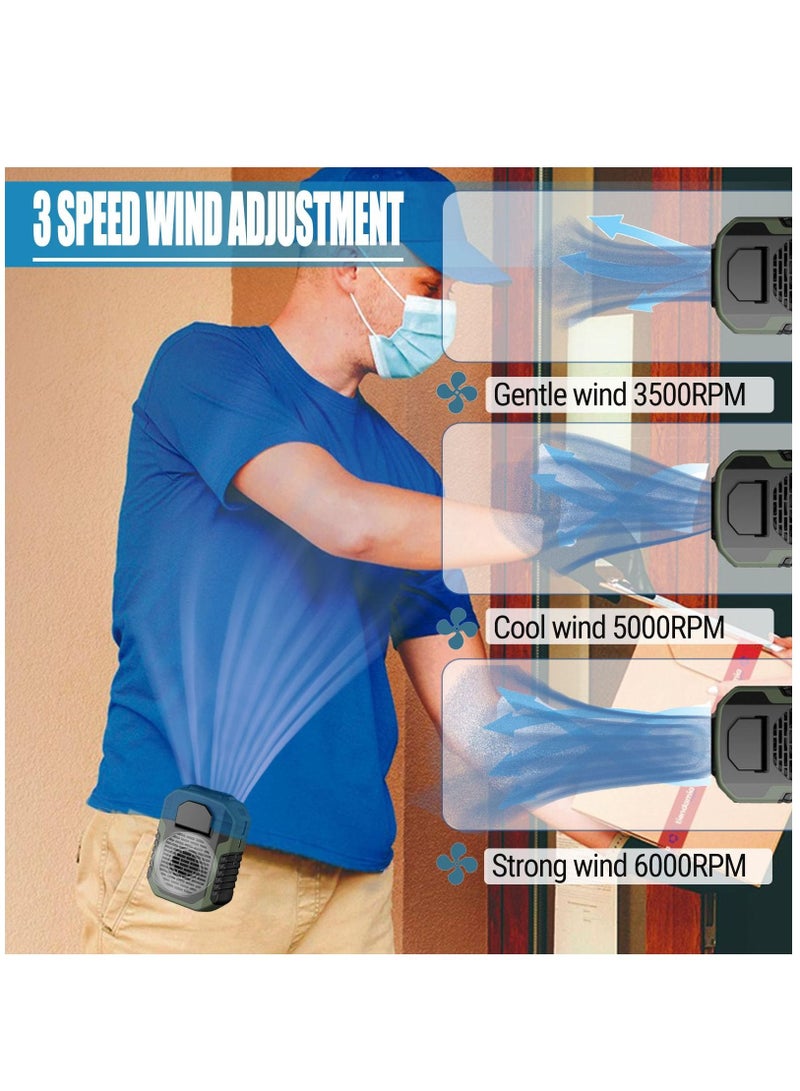 عربست مروحة محمولة على الخصر بسعة 6000 مللي أمبير في الساعة، 3 سرعات، مروحة قابلة لإعادة الشحن بمشبك الخصر مع منفذ USB للعمل في الهواء الطلق، والمزارع، والتنزه، والتخييم (أخضر) - Image 4