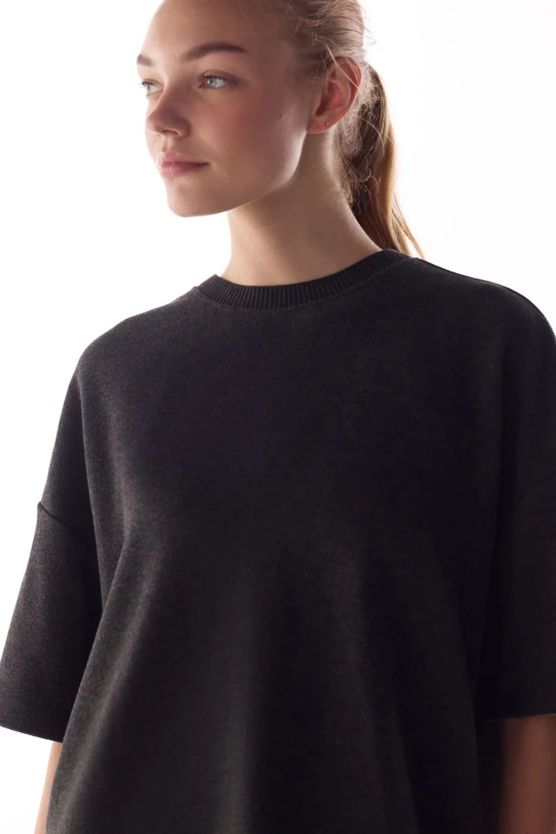 Penti PENTI Warm Melange Pattern Short Sleeve Oversize Blouse