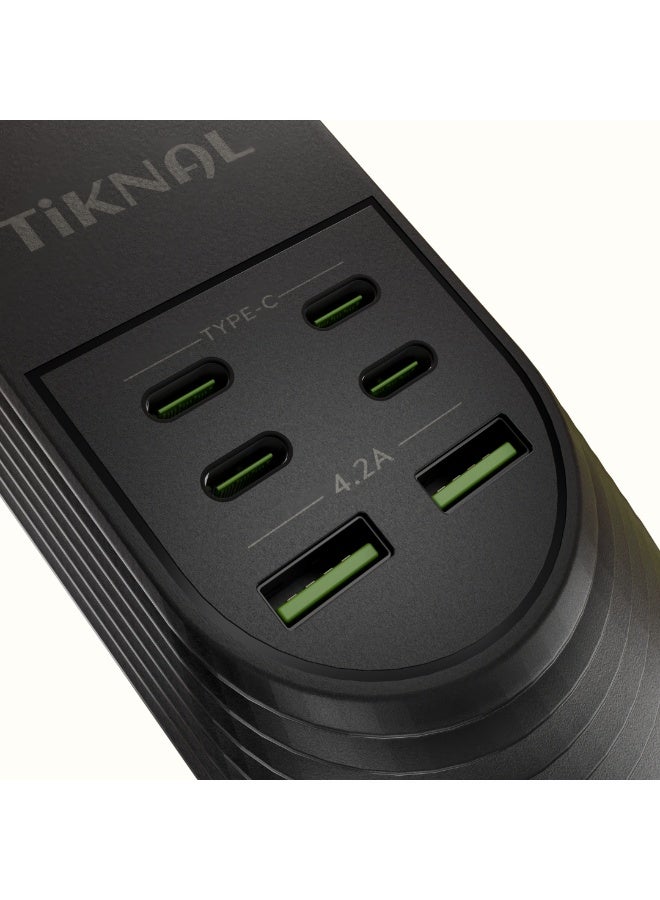 TIKNAL Power Strip 3250W – 5m Cable – 3 UK Plugs, 2 USB Ports, 4 USB-C Ports with Surge Protection - Image 4