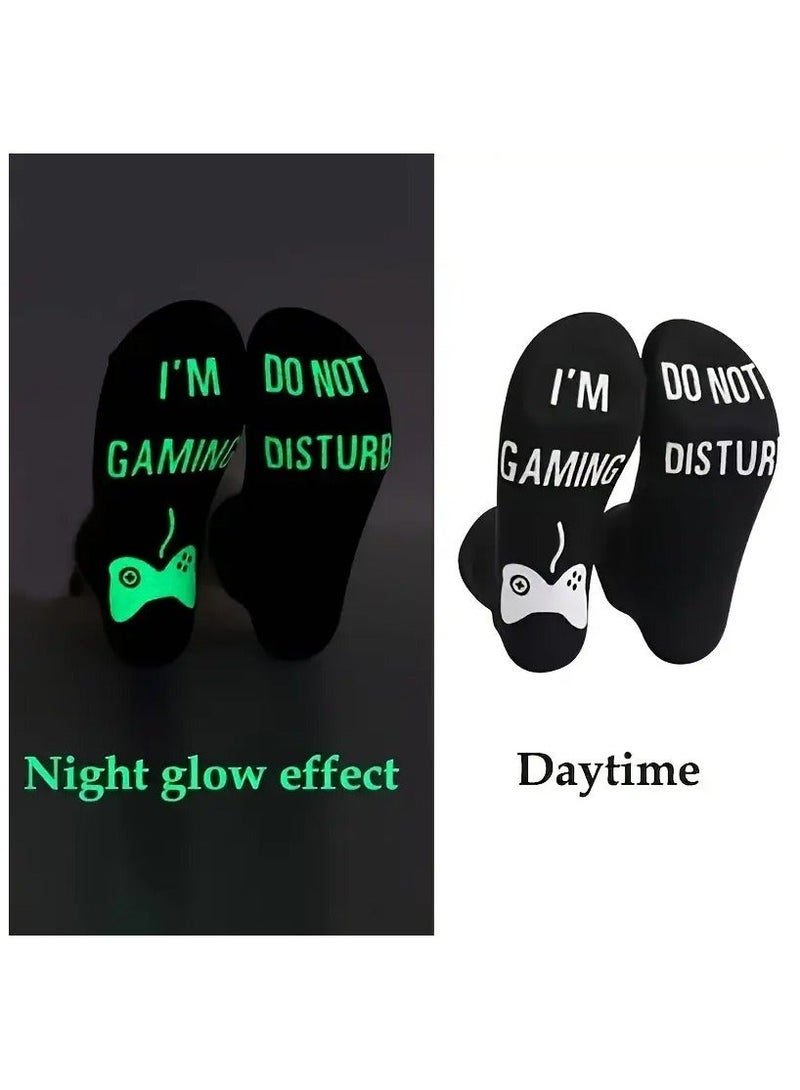 1 Pair Spring/Autumn Luminous Game Mid-Calf Socks with the words "I'm Playing Games, Please Do Not Disturb" Soft and Elastic, Hand Wash Only, Suitable for Men and Women - Image 2