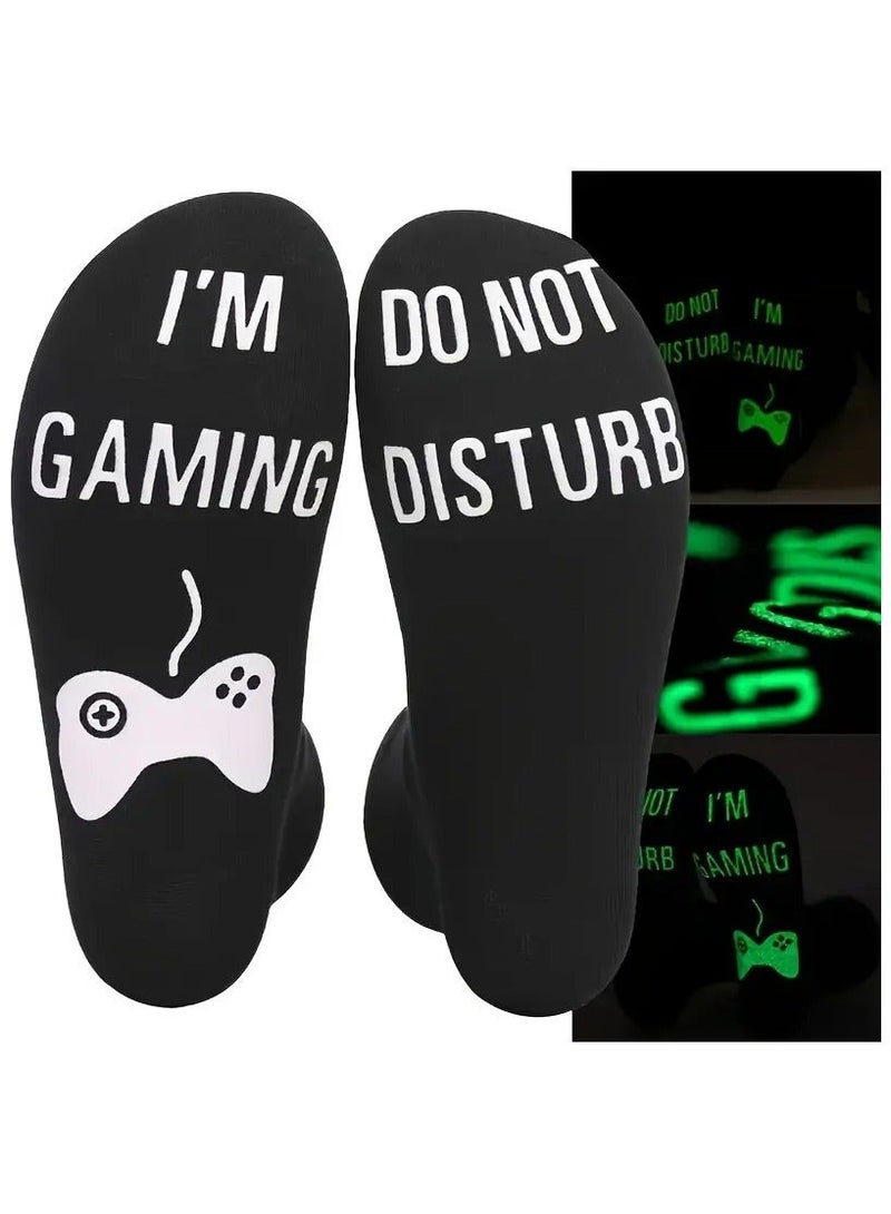 1 Pair Spring/Autumn Luminous Game Mid-Calf Socks with the words "I'm Playing Games, Please Do Not Disturb" Soft and Elastic, Hand Wash Only, Suitable for Men and Women - Image 1