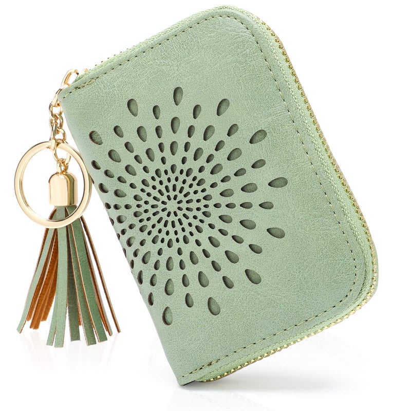 APHISON APHISON RFID Credit Card Holder Zipper Card Case Keychain Small Wallet for Women 1927 GREEN  - Image 1