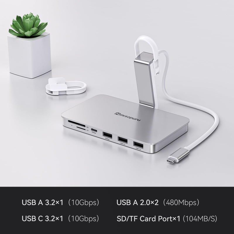 minisopuru ملحقات Minisopuru iMac لجهاز iMac M1/M3/M4، محور USB C لجهاز iMac 2021/2023/2024 مع USB A/C بسرعة 10Gbps، SD/TF، محول iMac متوافق مع iMac 24 بوصة وشاشة استوديو 27 بوصة، فضي. - Image 2