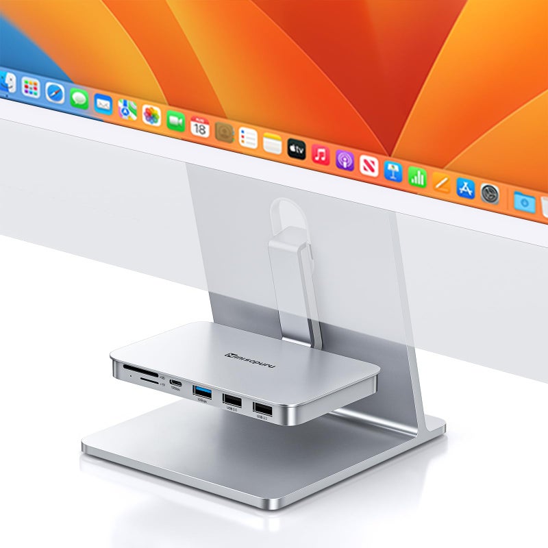minisopuru ملحقات Minisopuru iMac لجهاز iMac M1/M3/M4، محور USB C لجهاز iMac 2021/2023/2024 مع USB A/C بسرعة 10Gbps، SD/TF، محول iMac متوافق مع iMac 24 بوصة وشاشة استوديو 27 بوصة، فضي. - Image 1