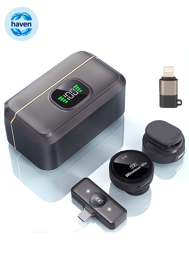 Wireless Lavalier Microphone with Charging Case, Mini Lapel Microphone with Noise Cancelling, for iPhone/Android, Mini Mic for Video, Interview, Vlog, TikTok and YouTube