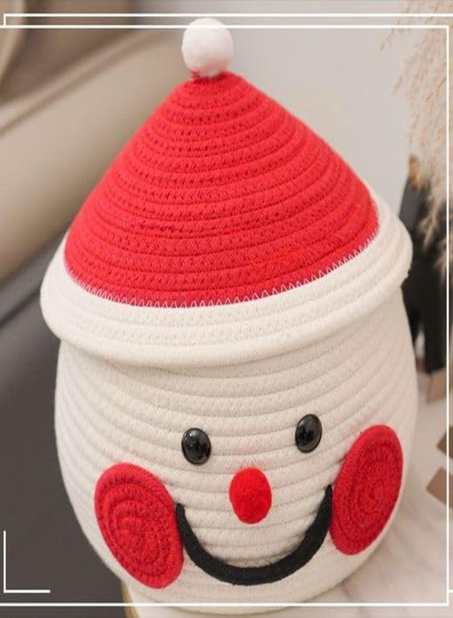 ROYAL TREND Cute Santa Handmade Jute Cotton Thread Rope Basket | Woven Storage Basket with Cap | Nursery Organizers and Storage,Kids Basket, Toy Bin, Baby Gift Basket (Red) - Image 1