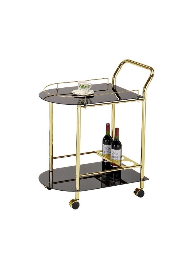 DANUBE HOME Jumana Serving Trolley Metal Frame Stylish Rolling Bar Cart Modern Serving Cart With Glass Shelves Elegant Trolley For Living Room Dining Room Kitchen â€“ Black And Gold