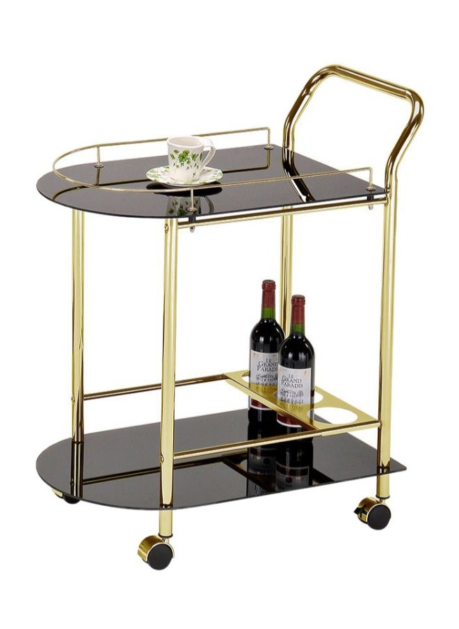 DANUBE HOME Jumana Serving Trolley Metal Frame Stylish Rolling Bar Cart Modern Serving Cart With Glass Shelves Elegant Trolley For Living Room Dining Room Kitchen â€“ Black And Gold 